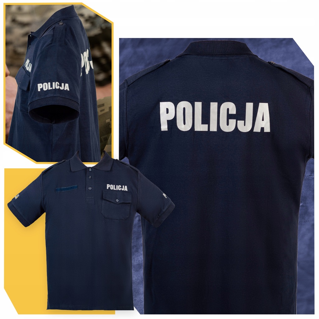 Koszulka Polo Policja Męska Z Pagonami Bawełna Granatowa Służbowa Rozmiar S